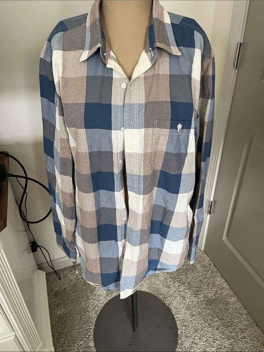 J. Crew Men's Plaid Button-Down Shirt in Blue, White & Brown